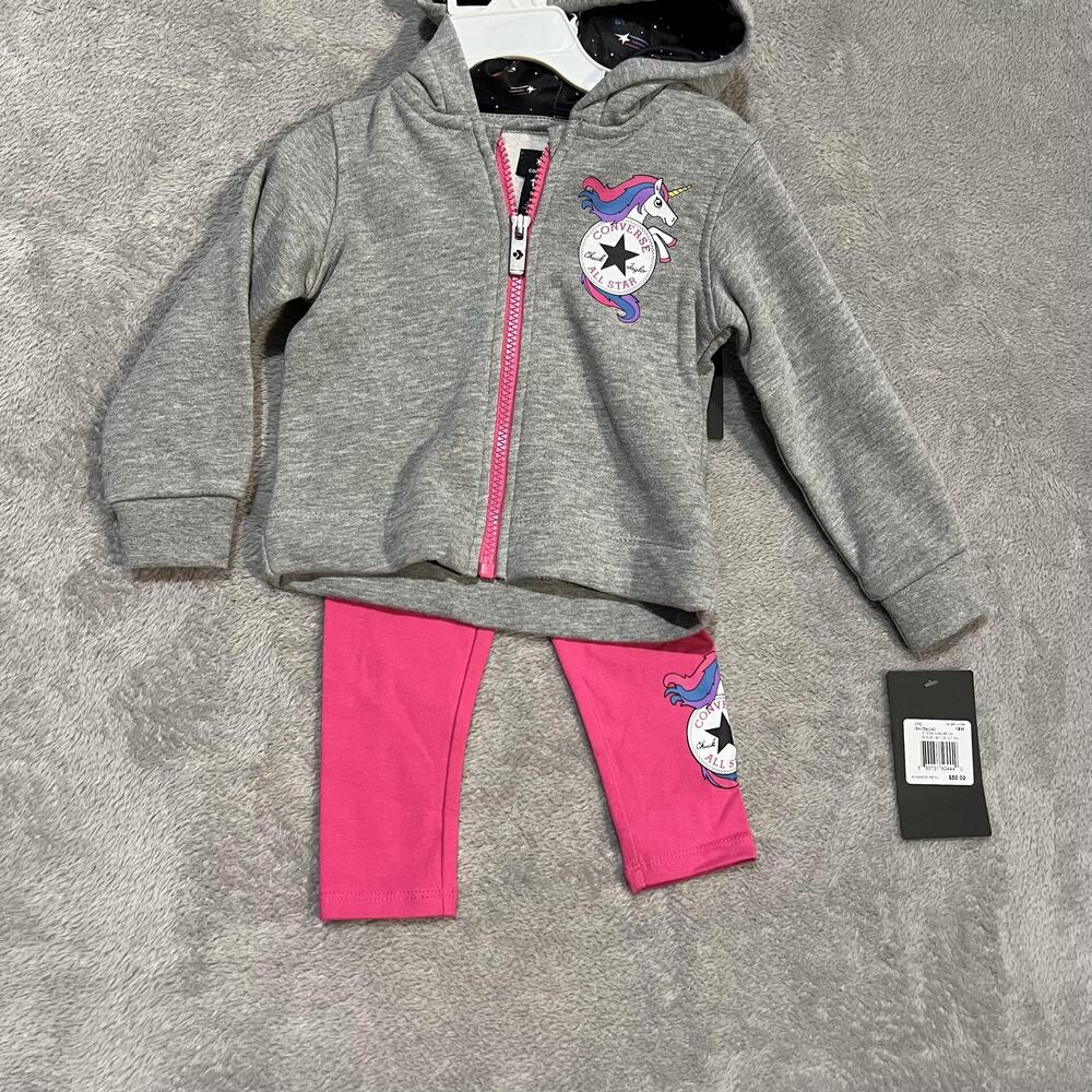 Converse 2 Piece Hoodie Leggings Set Toddler Girls 18M Pink Unicorn All Star